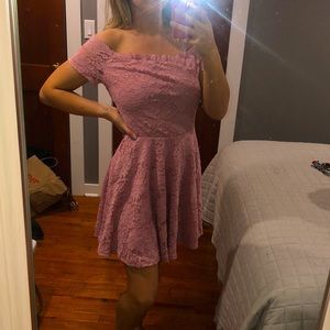 Windsor Pink lace off the shoulder dress